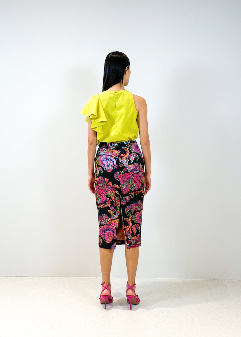 Brocade Pencil Skirt | Black Multi Floral