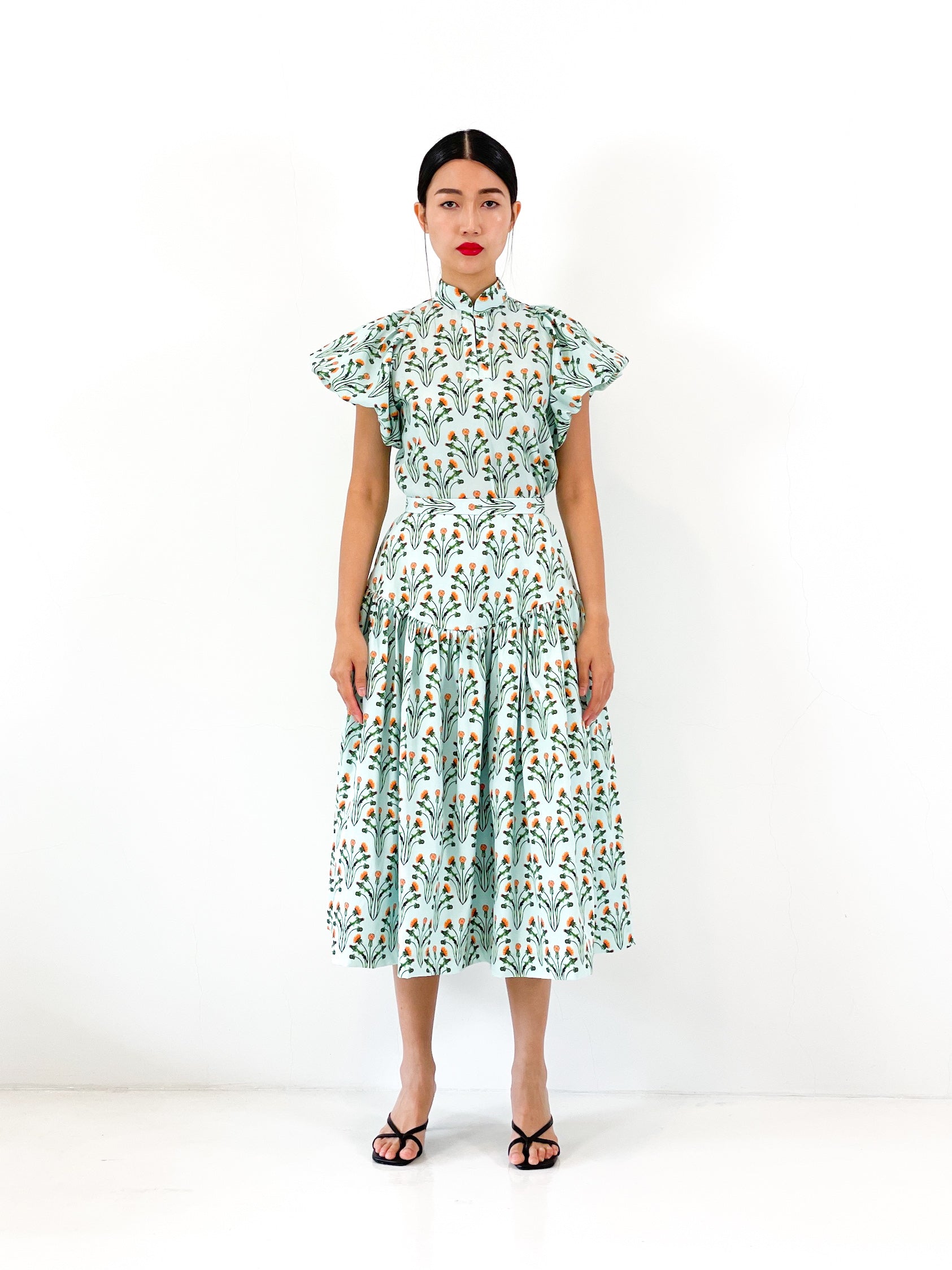 On The Money Gathered Midi Skirt Green