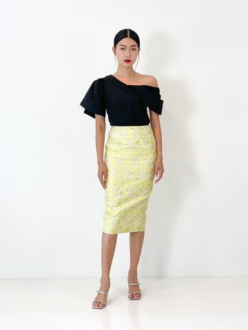 Brocade Pencil Skirt | Yellow Silver