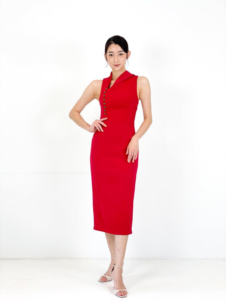 Asymmetrical Jade Midi Dress | Red