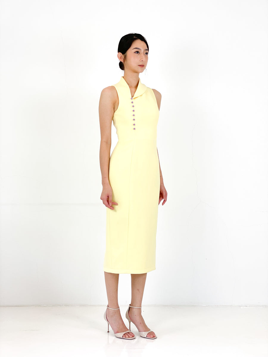 Asymmetrical Jade Midi Dress | Yellow