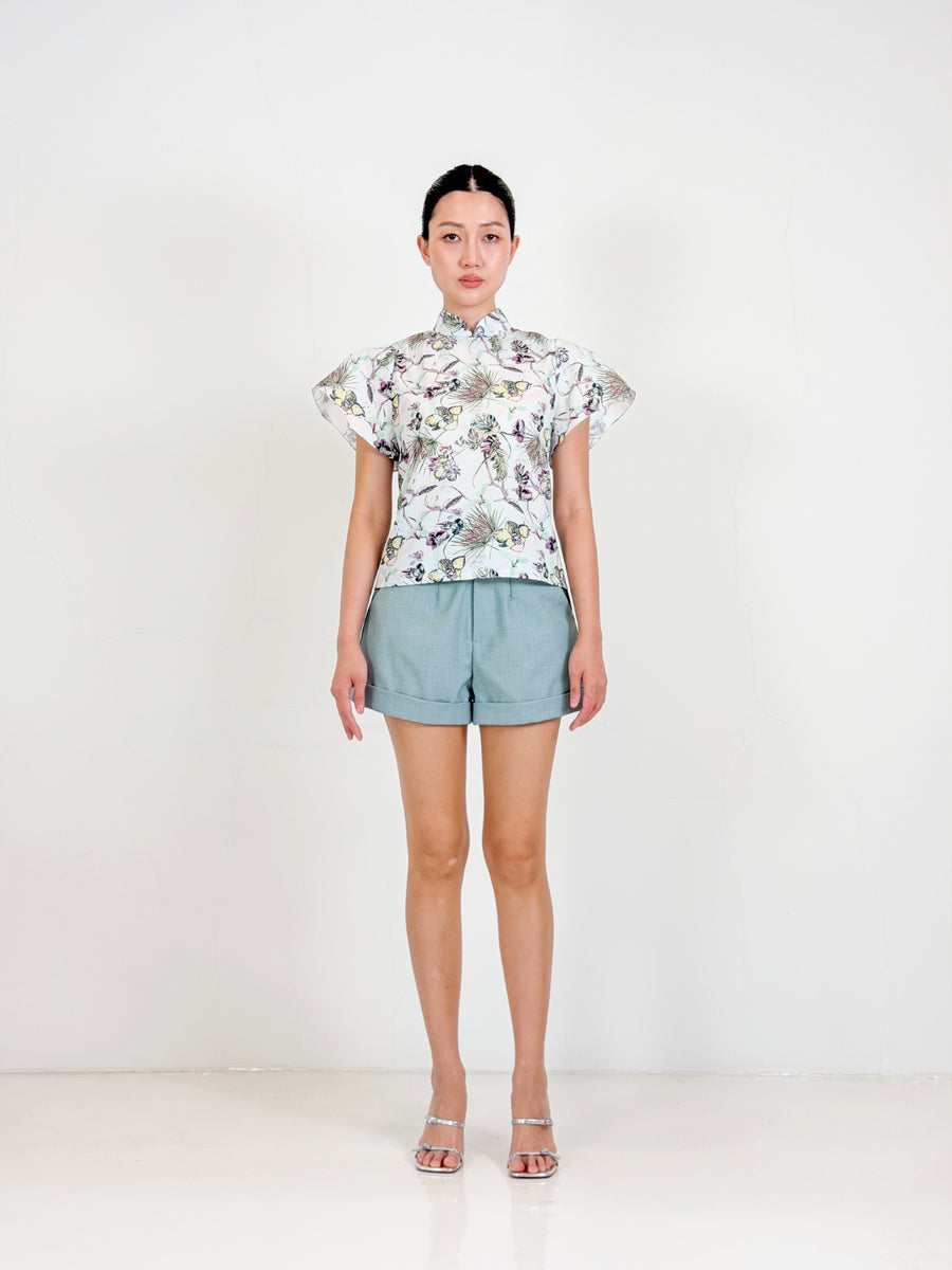 Butterfly Sleeve Qipao Top  |  Mint Floral