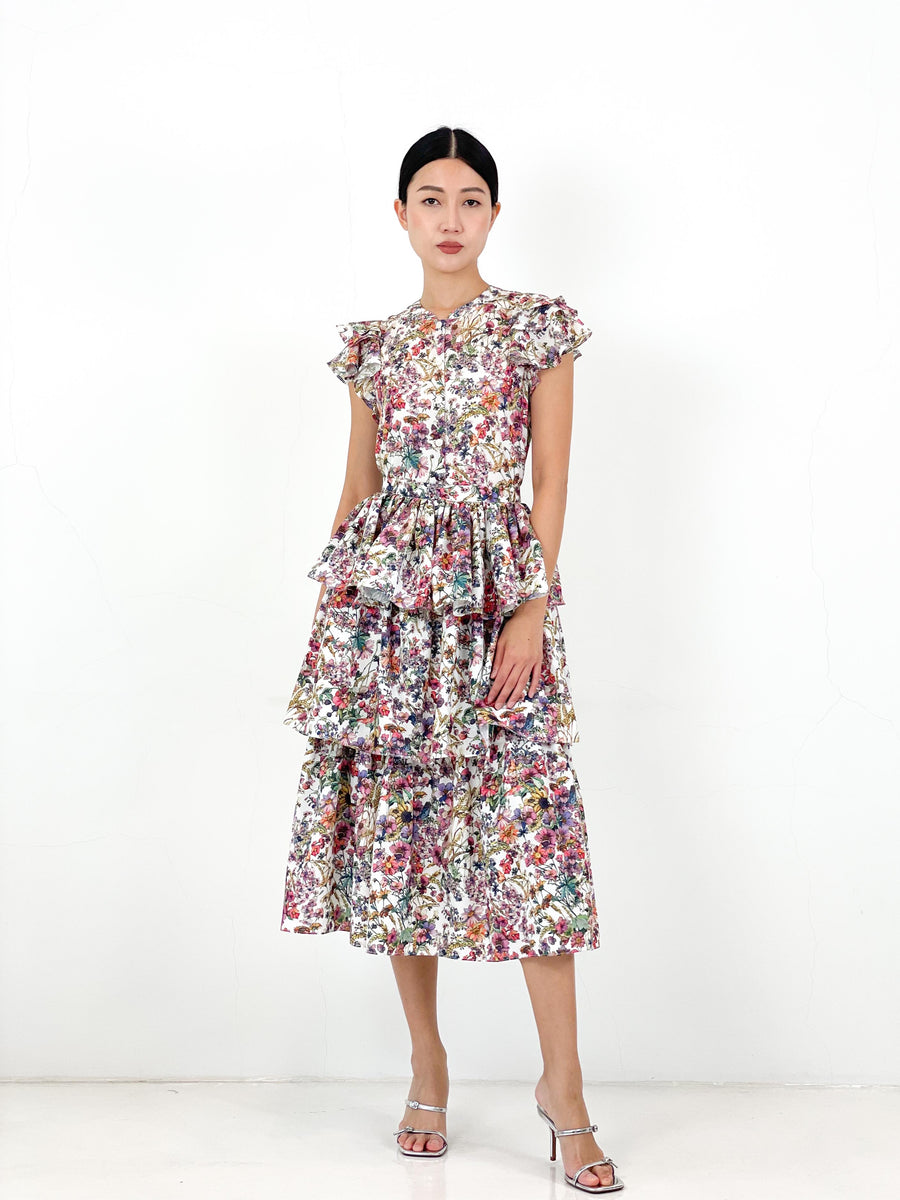 Frill Sleeve Button Down Top  | White Floral