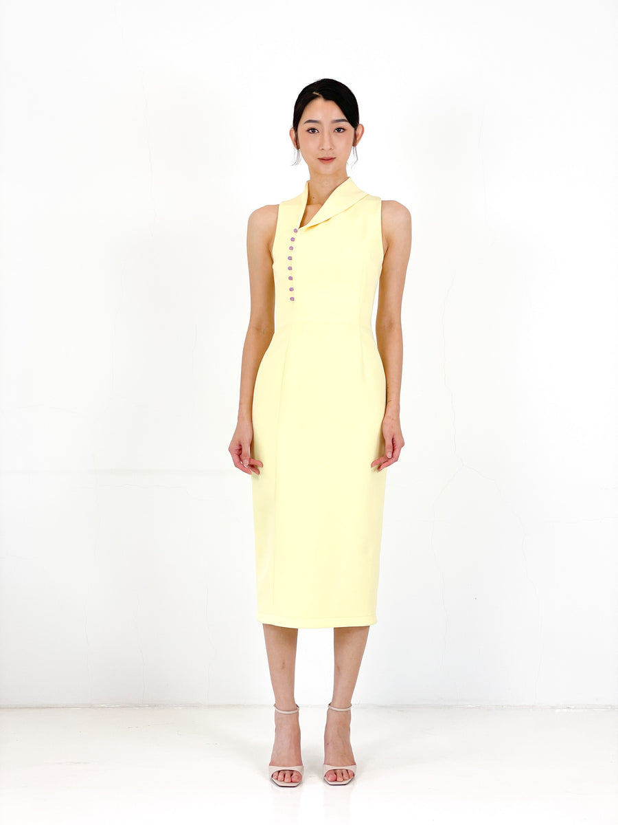 Asymmetrical Jade Midi Dress | Yellow
