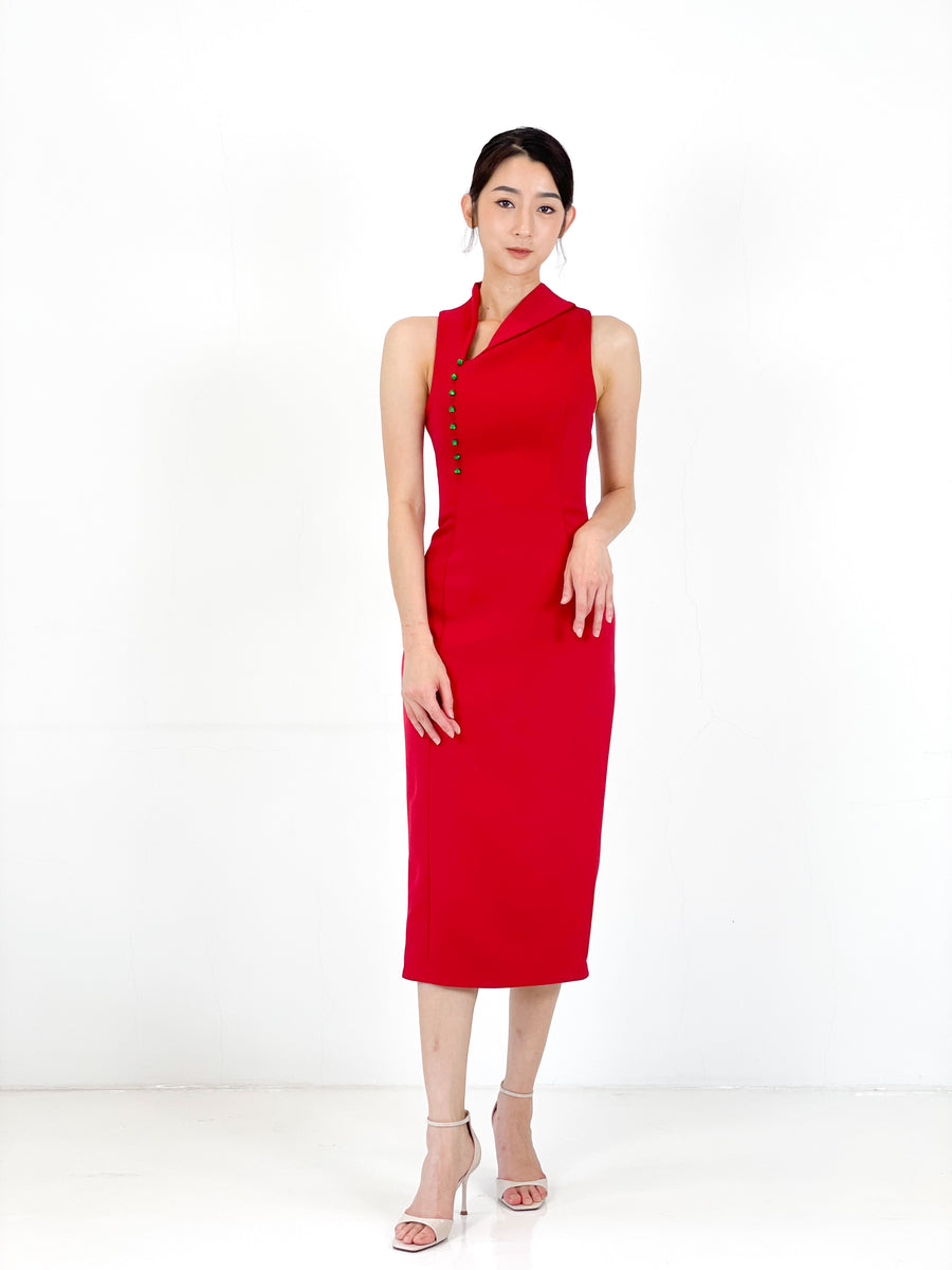 Asymmetrical Jade Midi Dress | Red