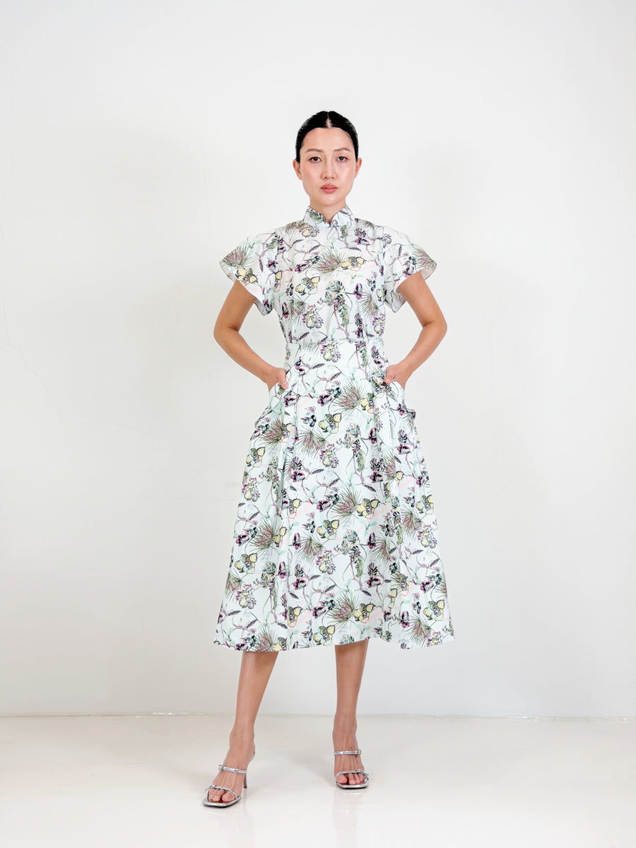 Butterfly Sleeve Qipao Top  |  Mint Floral