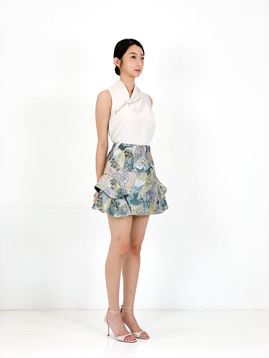 Asymmetrical Jade Button Top | Grey Beige