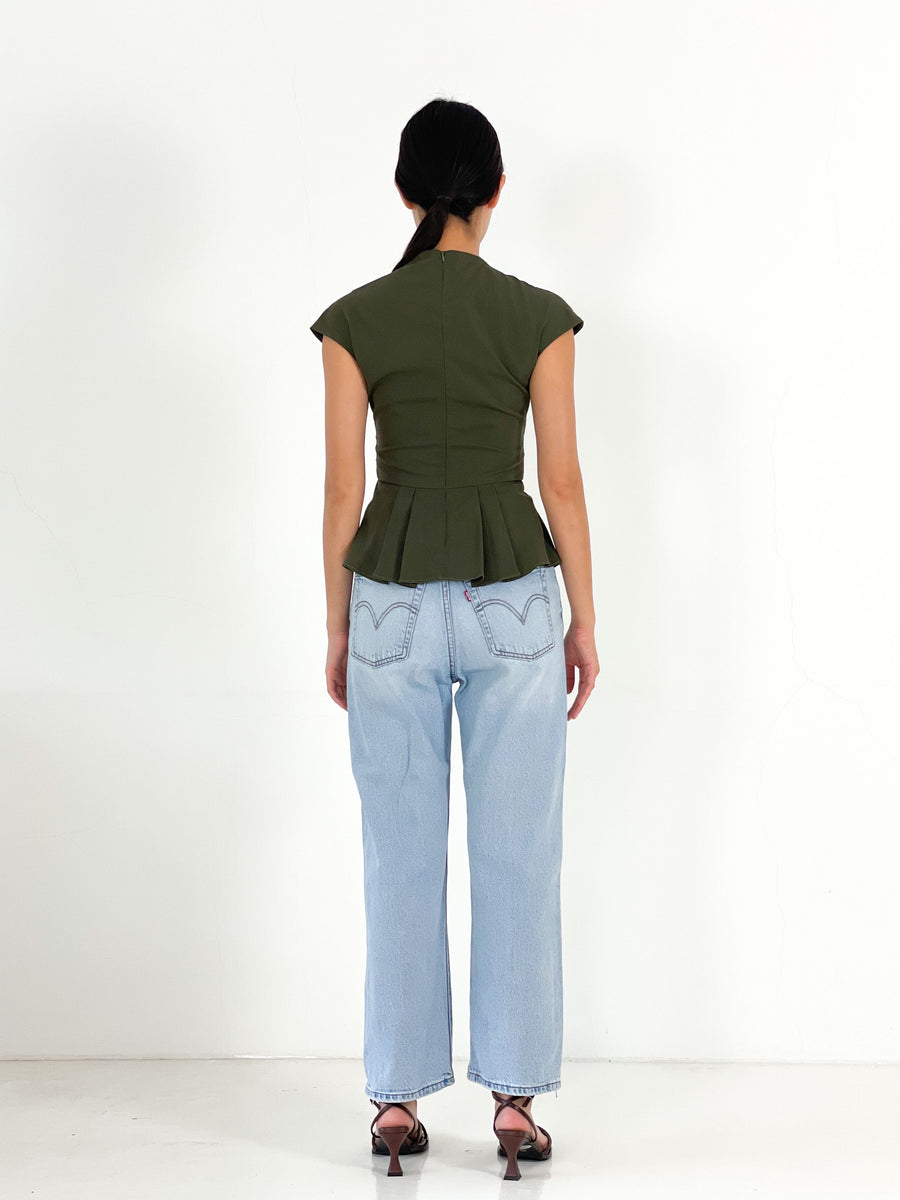 Front Tie Pleated Top  | Army Green