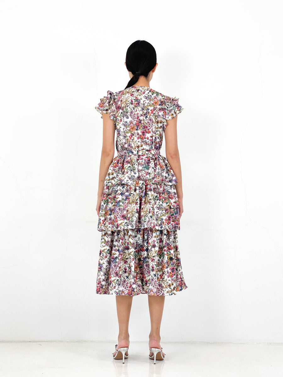 Frill Sleeve Button Down Top  | White Floral