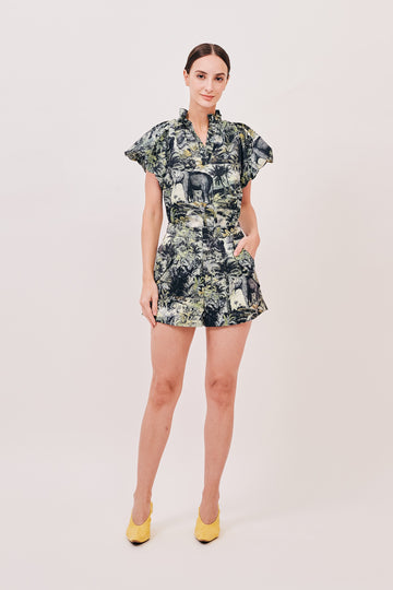 Ruffle Neck Puff Sleeve Top  |  Jungle