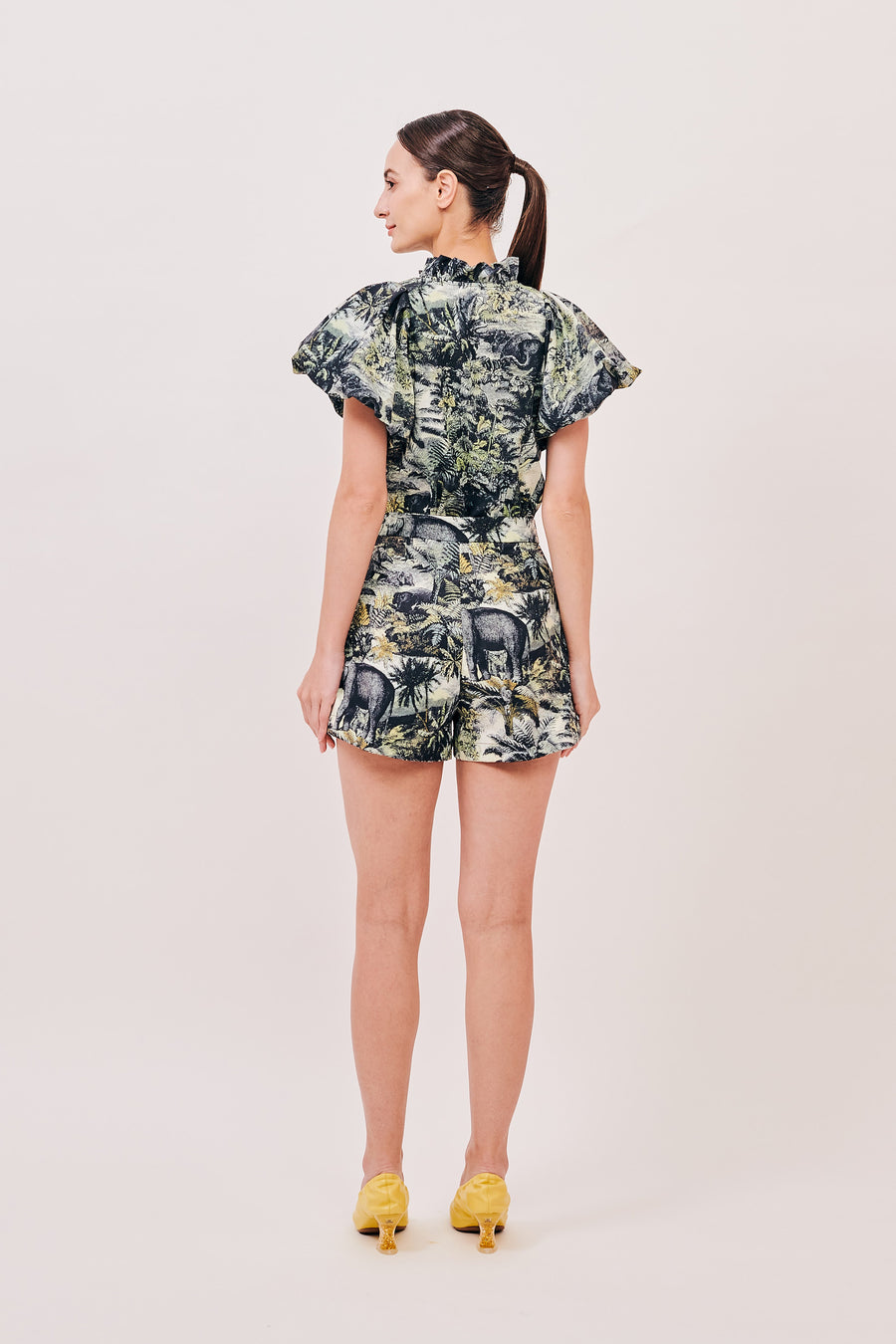 Ruffle Neck Puff Sleeve Top  |  Jungle