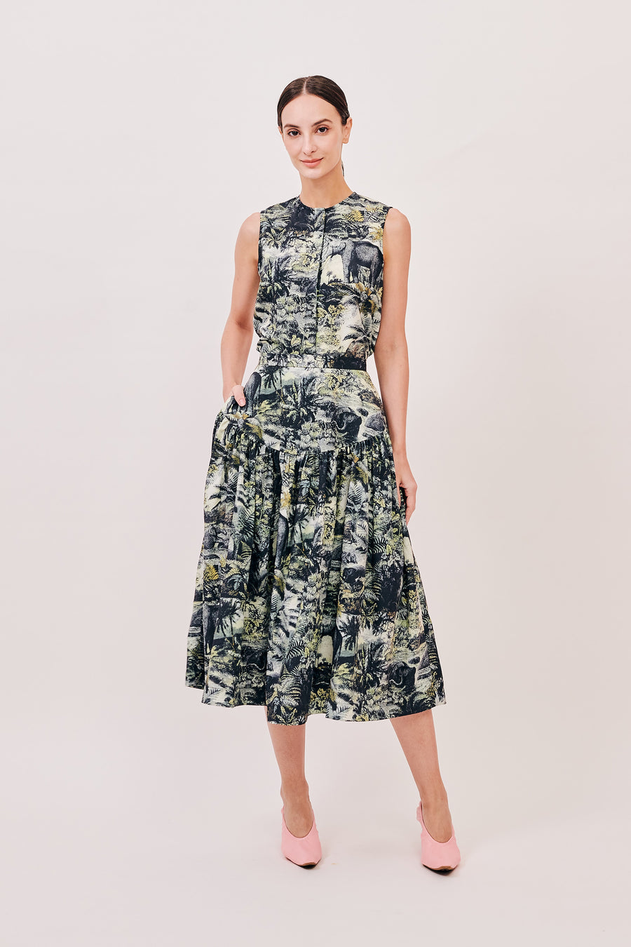 Gathered Hip Flare Midi | Jungle