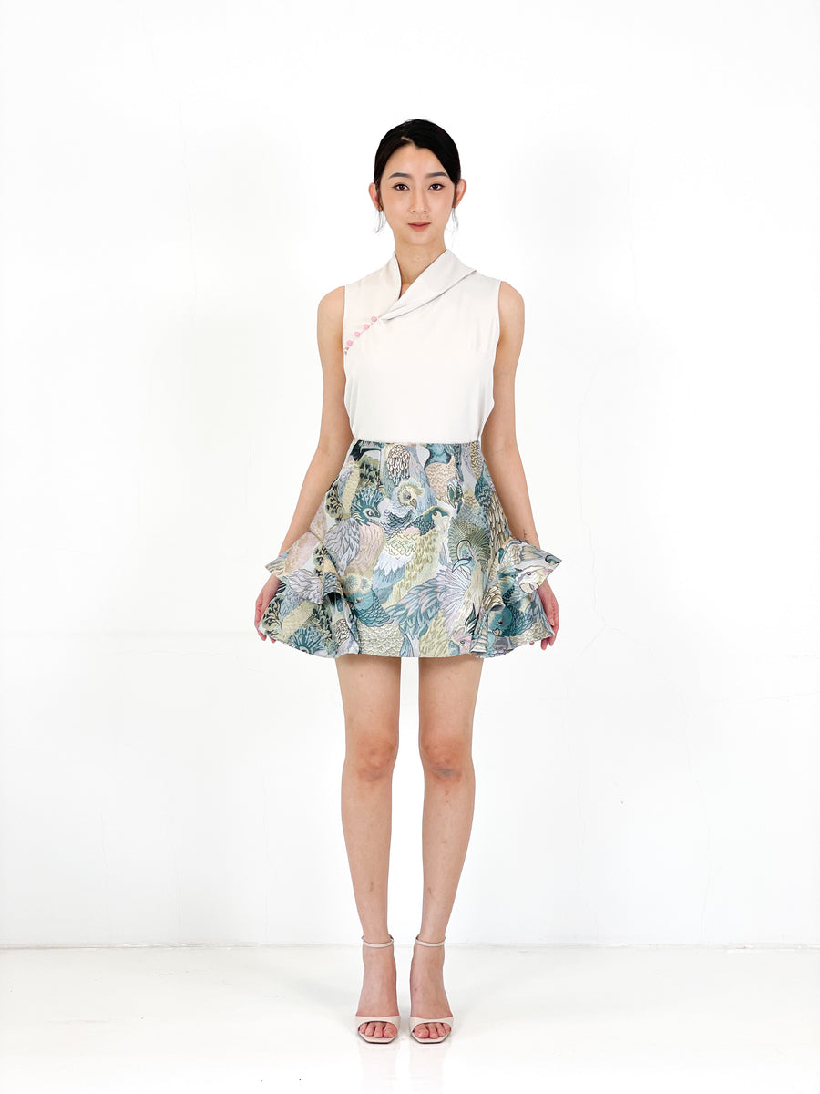 Asymmetrical Jade Button Top | Grey Beige