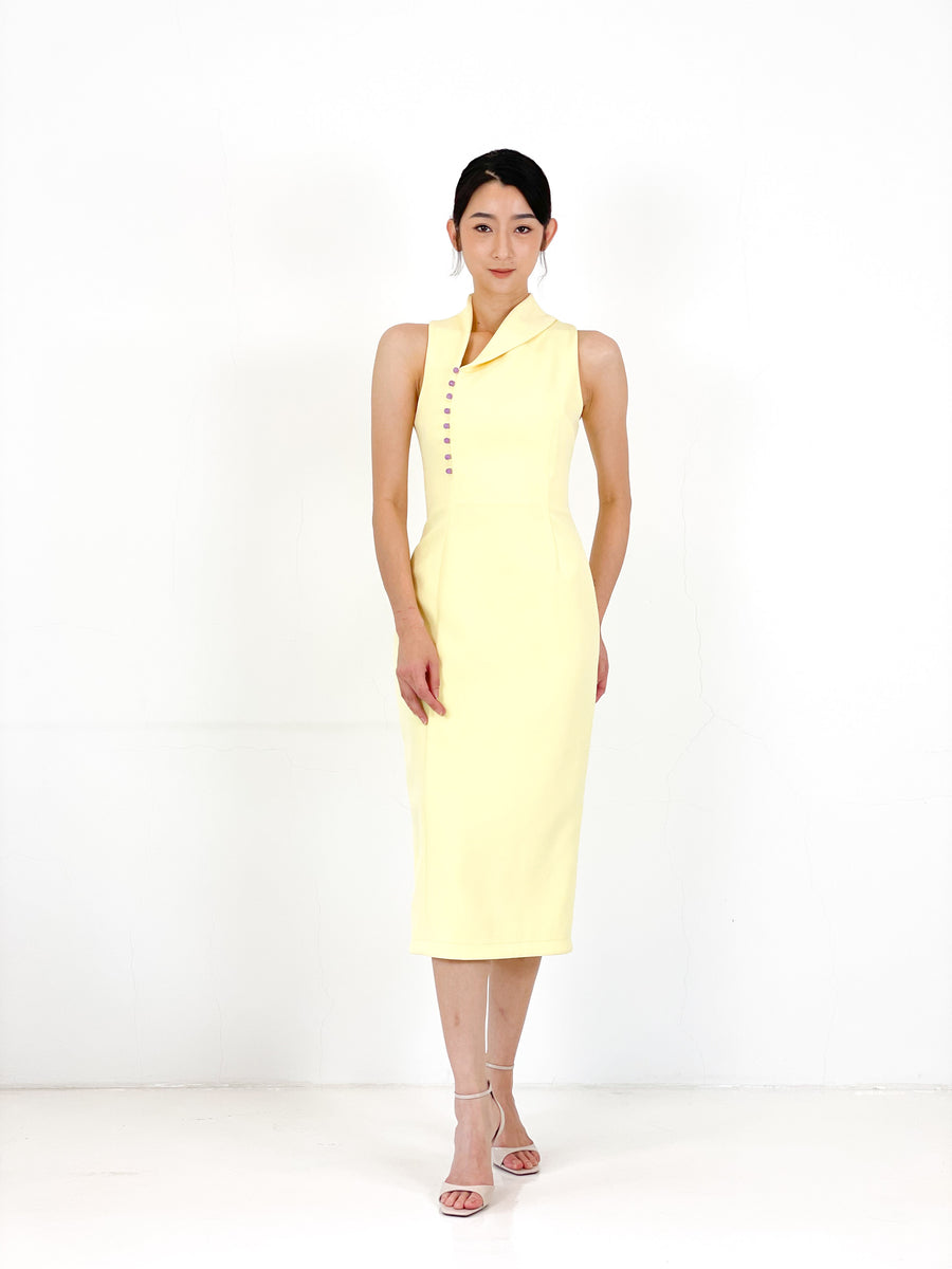 Asymmetrical Jade Midi Dress | Yellow
