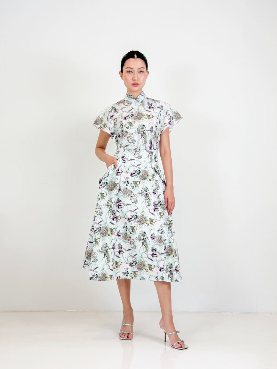 Butterfly Sleeve Qipao Top  |  Mint Floral