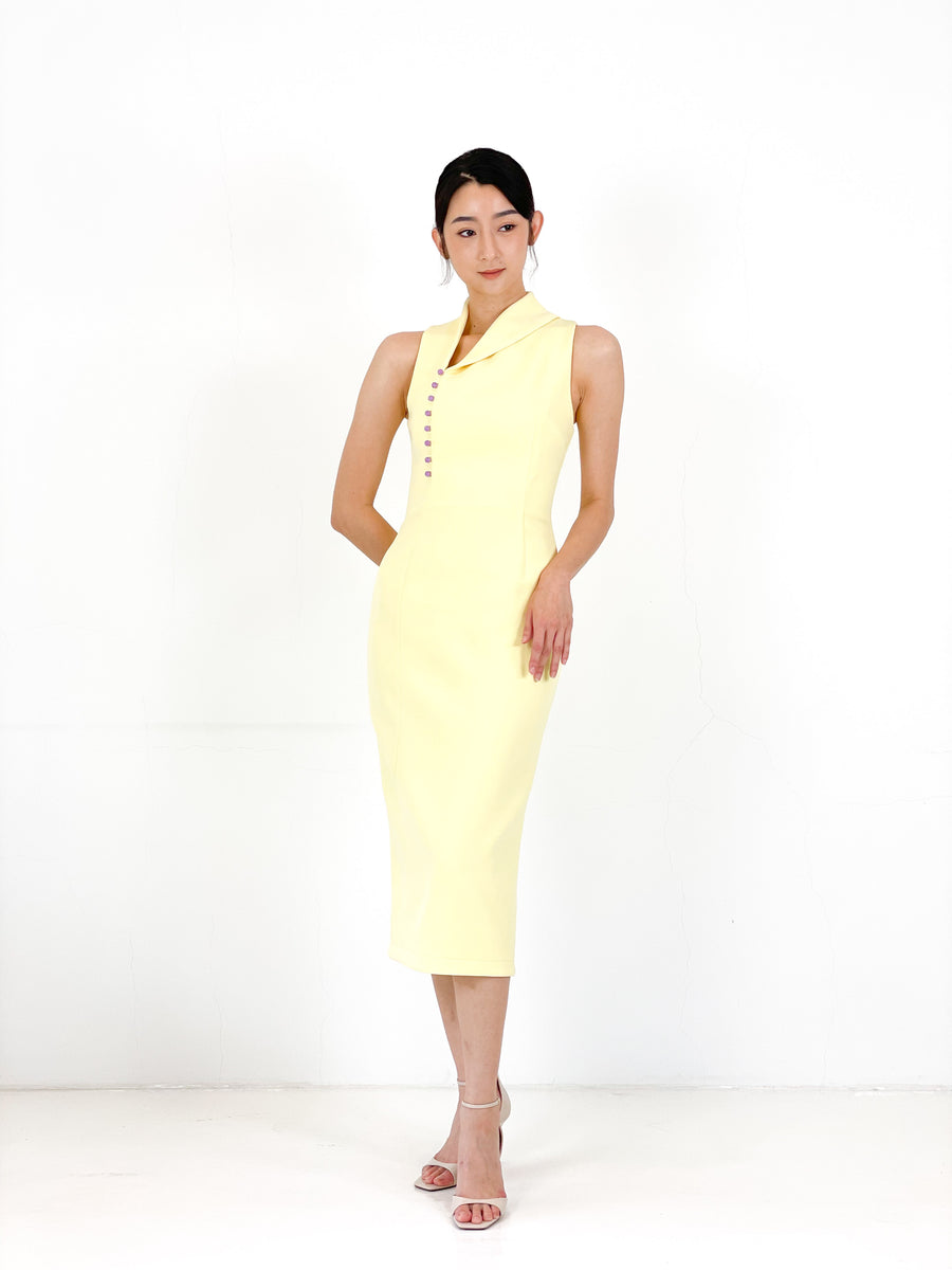 Asymmetrical Jade Midi Dress | Yellow