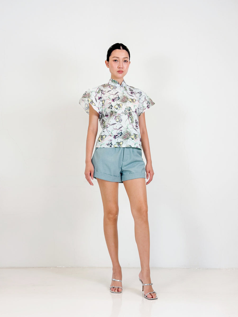 Butterfly Sleeve Qipao Top  |  Mint Floral