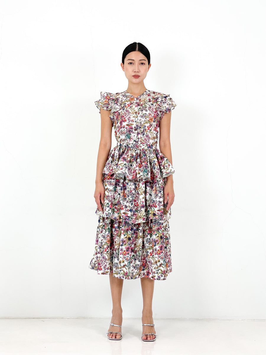 Frill Sleeve Button Down Top  | White Floral