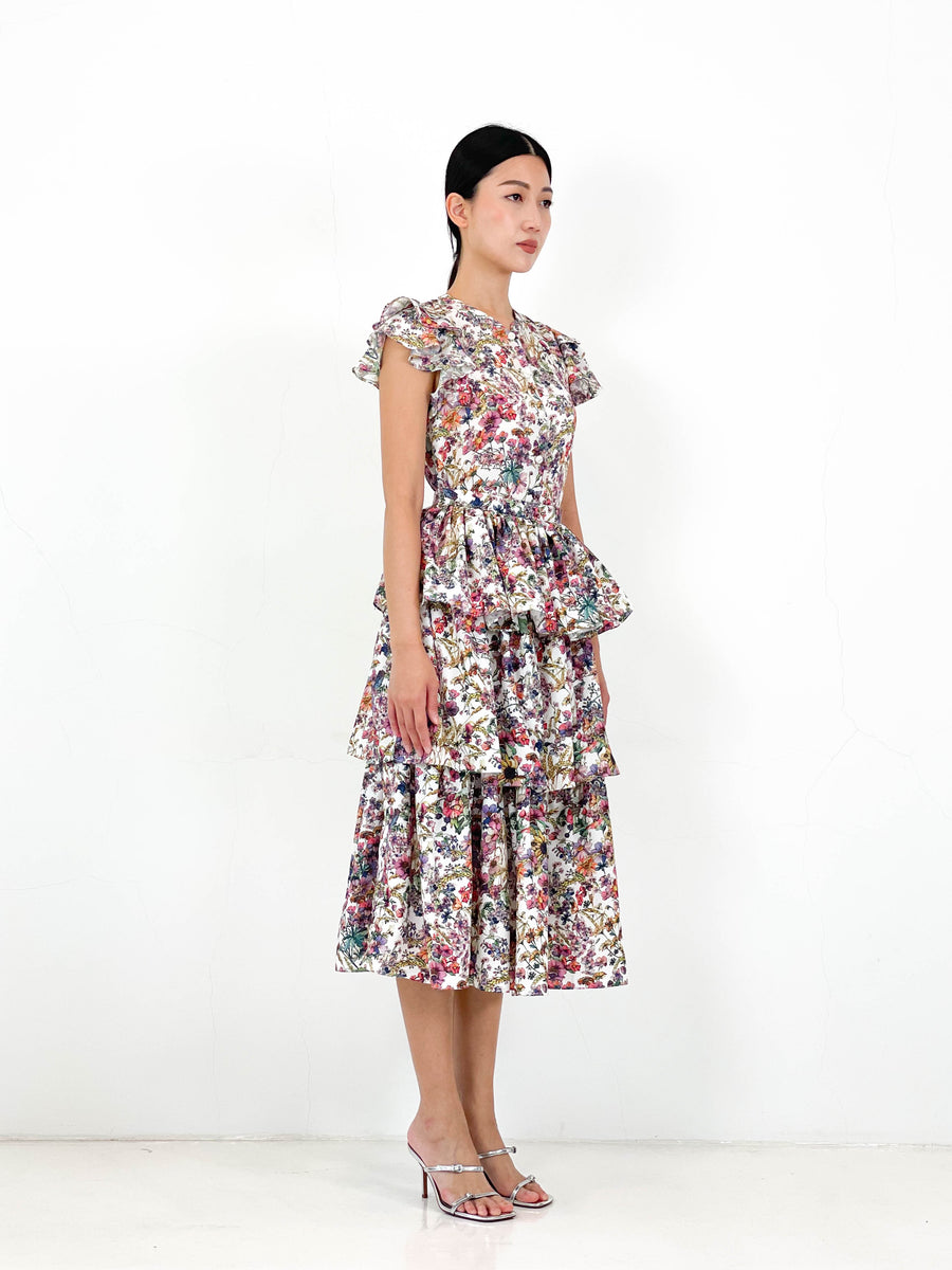 Frill Sleeve Button Down Top  | White Floral