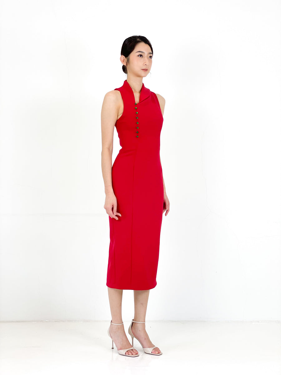 Asymmetrical Jade Midi Dress | Red