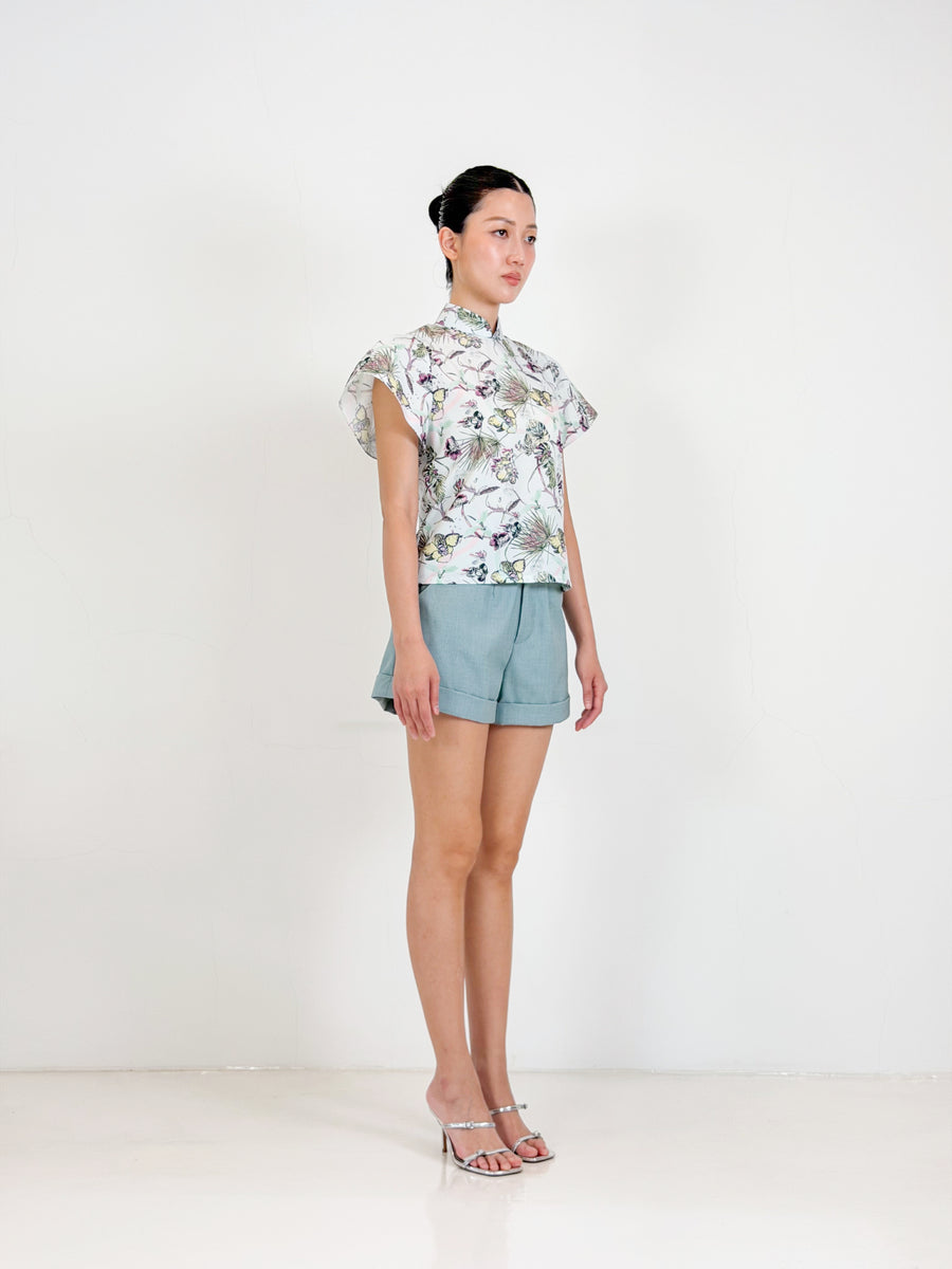Butterfly Sleeve Qipao Top  |  Mint Floral