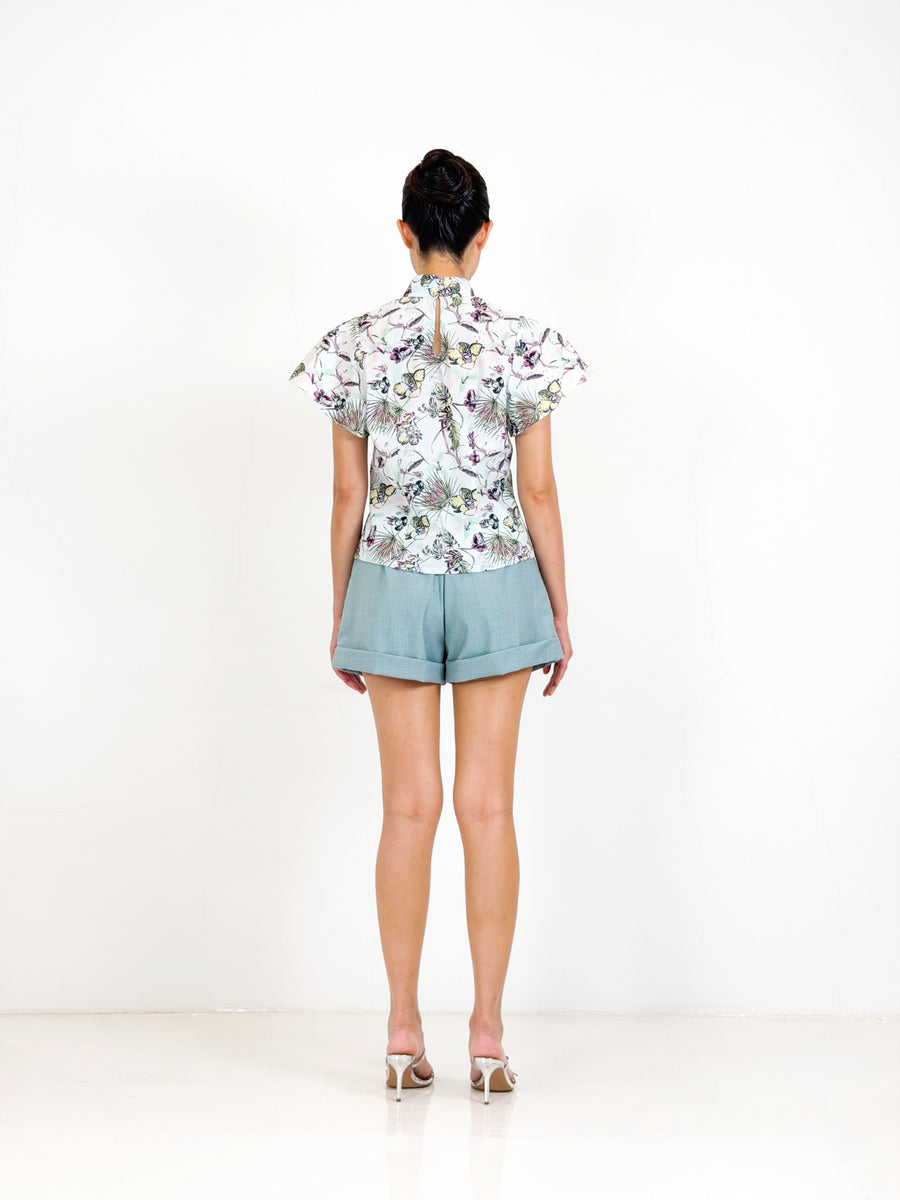 Butterfly Sleeve Qipao Top  |  Mint Floral
