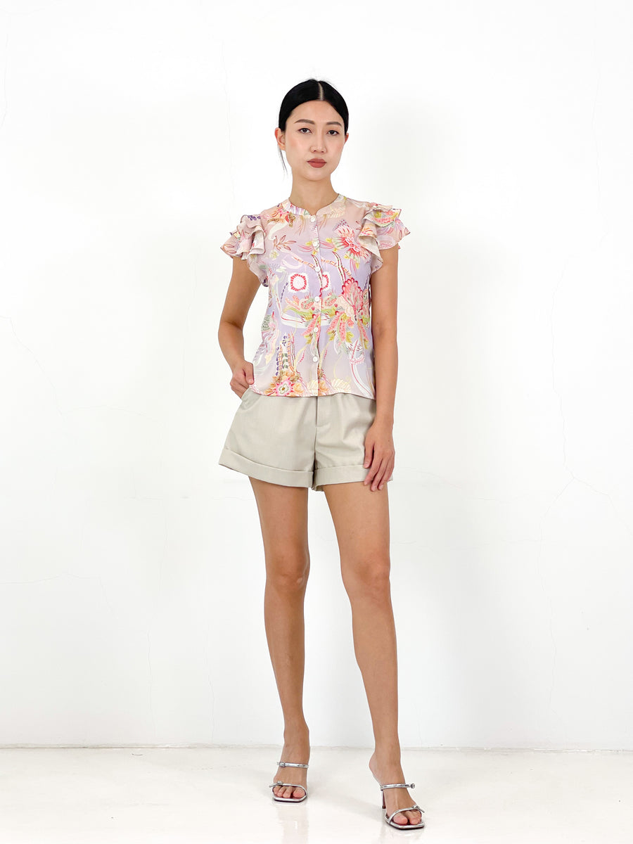 Frill Sleeve Button Down Top  | Lilac