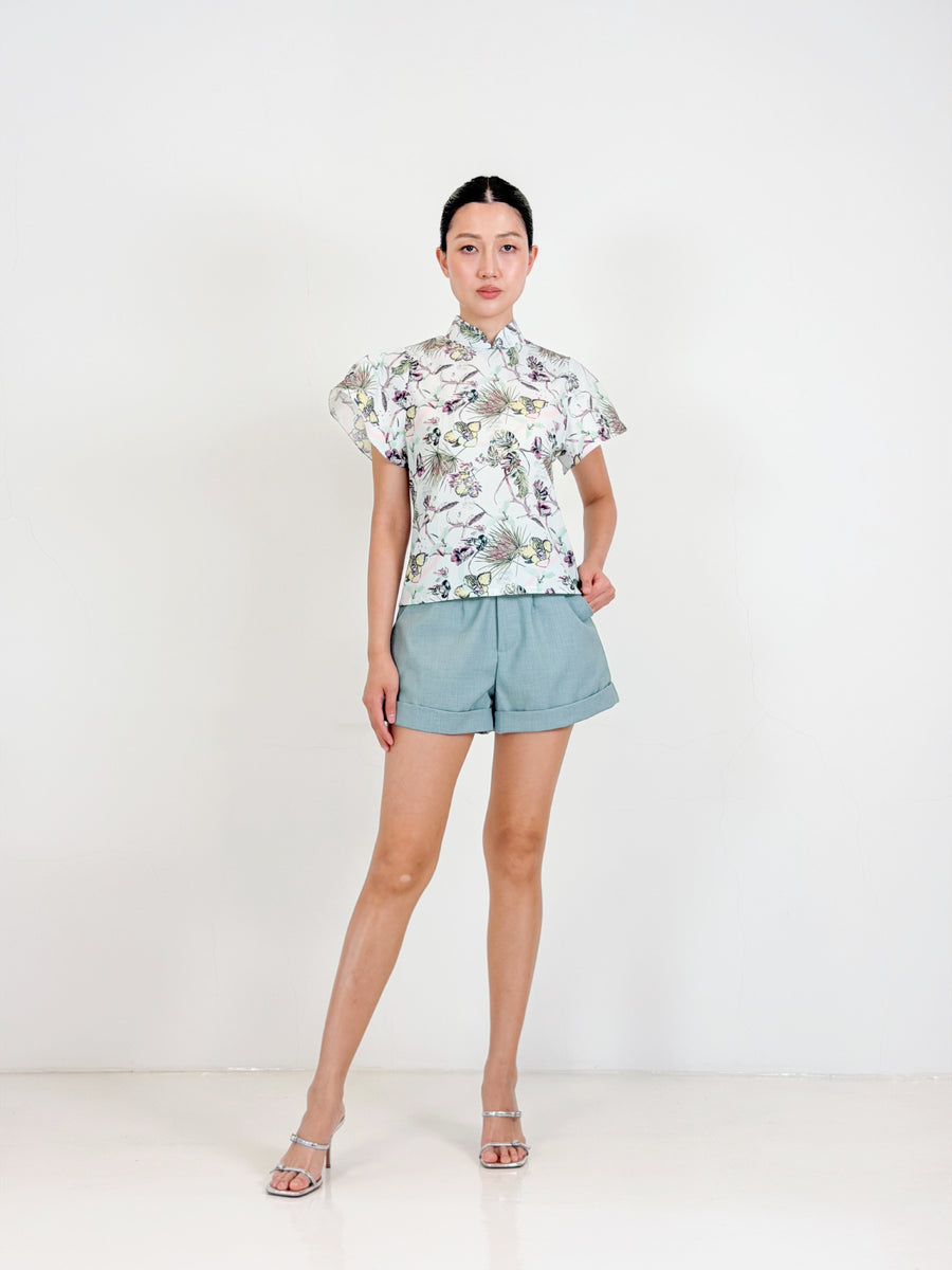Butterfly Sleeve Qipao Top  |  Mint Floral