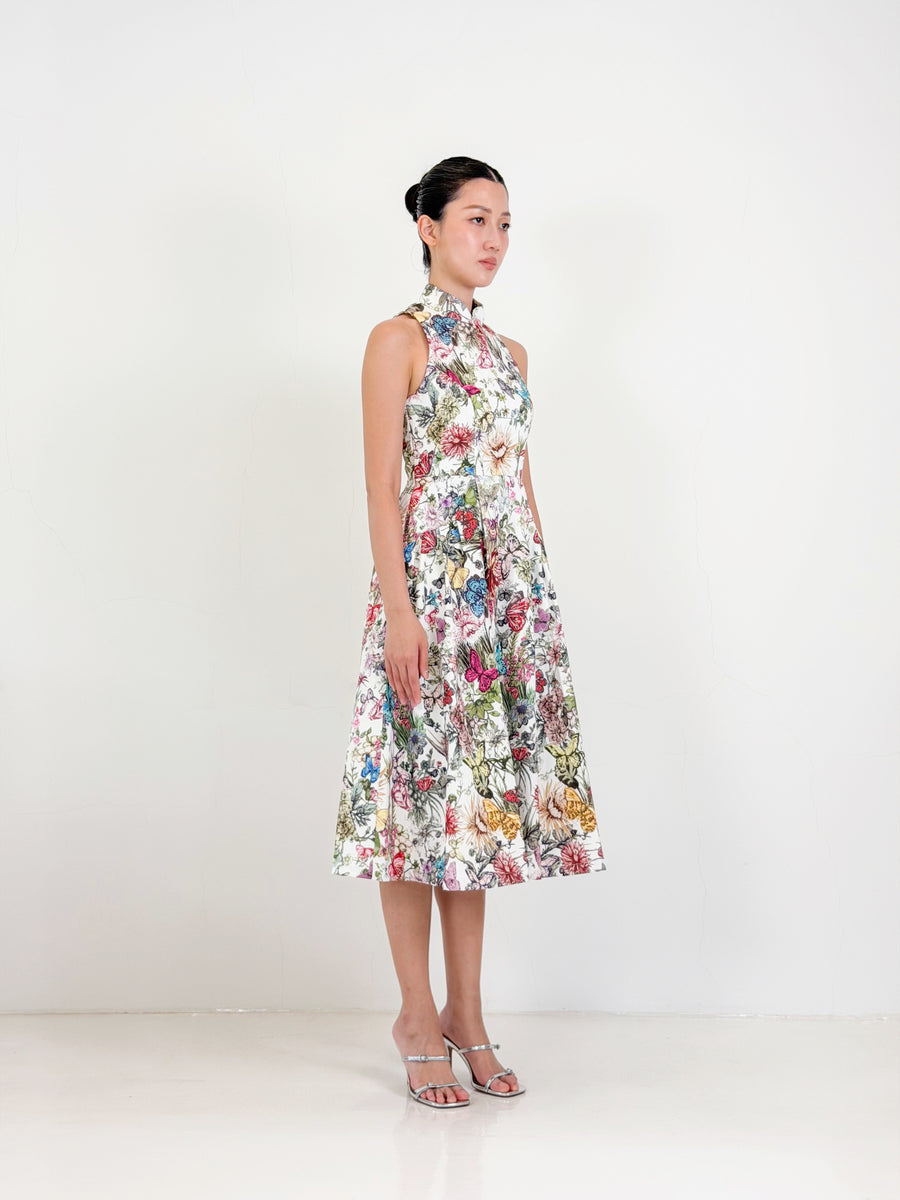 Racer Neck Qipao Midi Dress  | Multi Floral