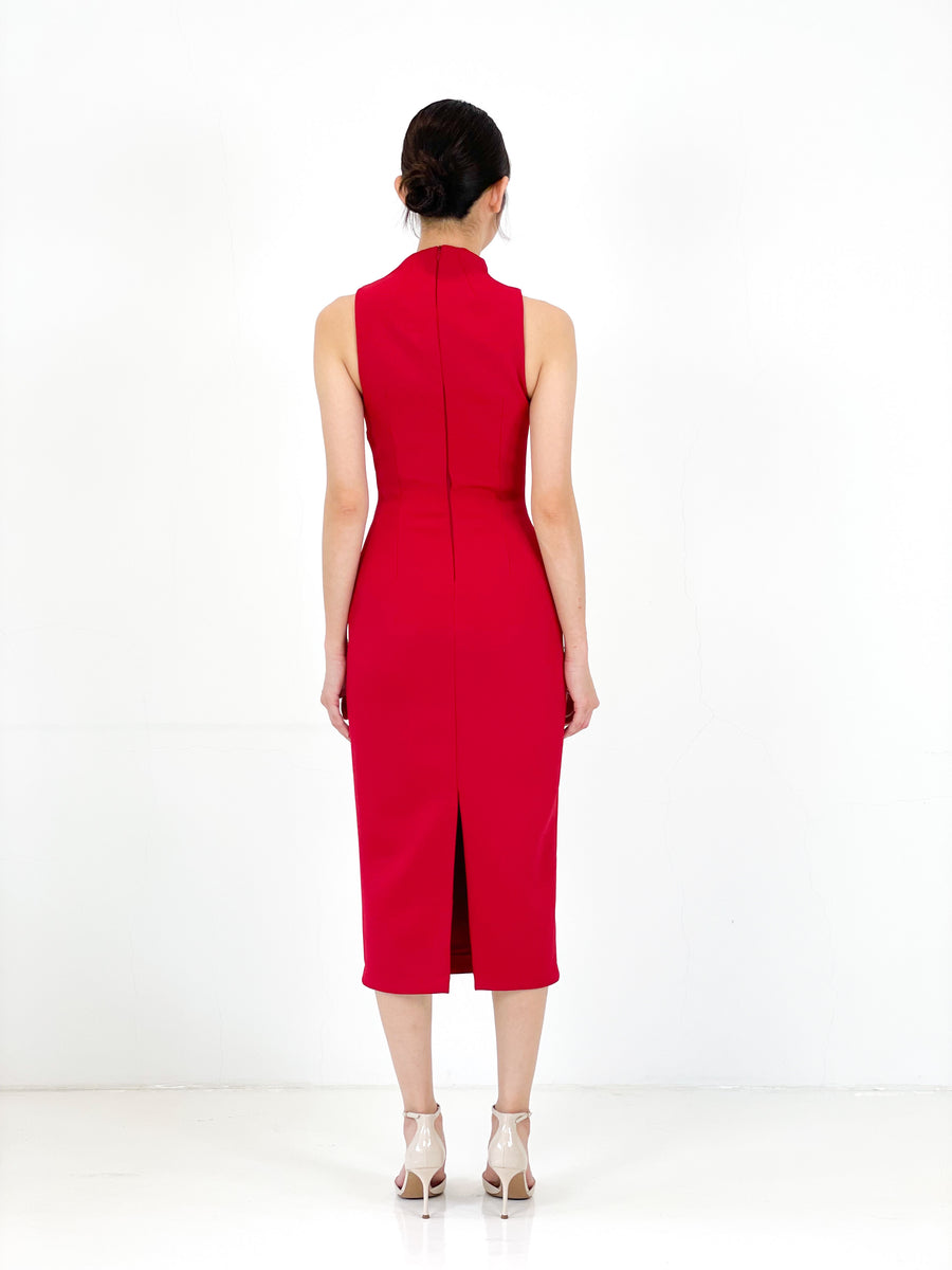 Asymmetrical Jade Midi Dress | Red