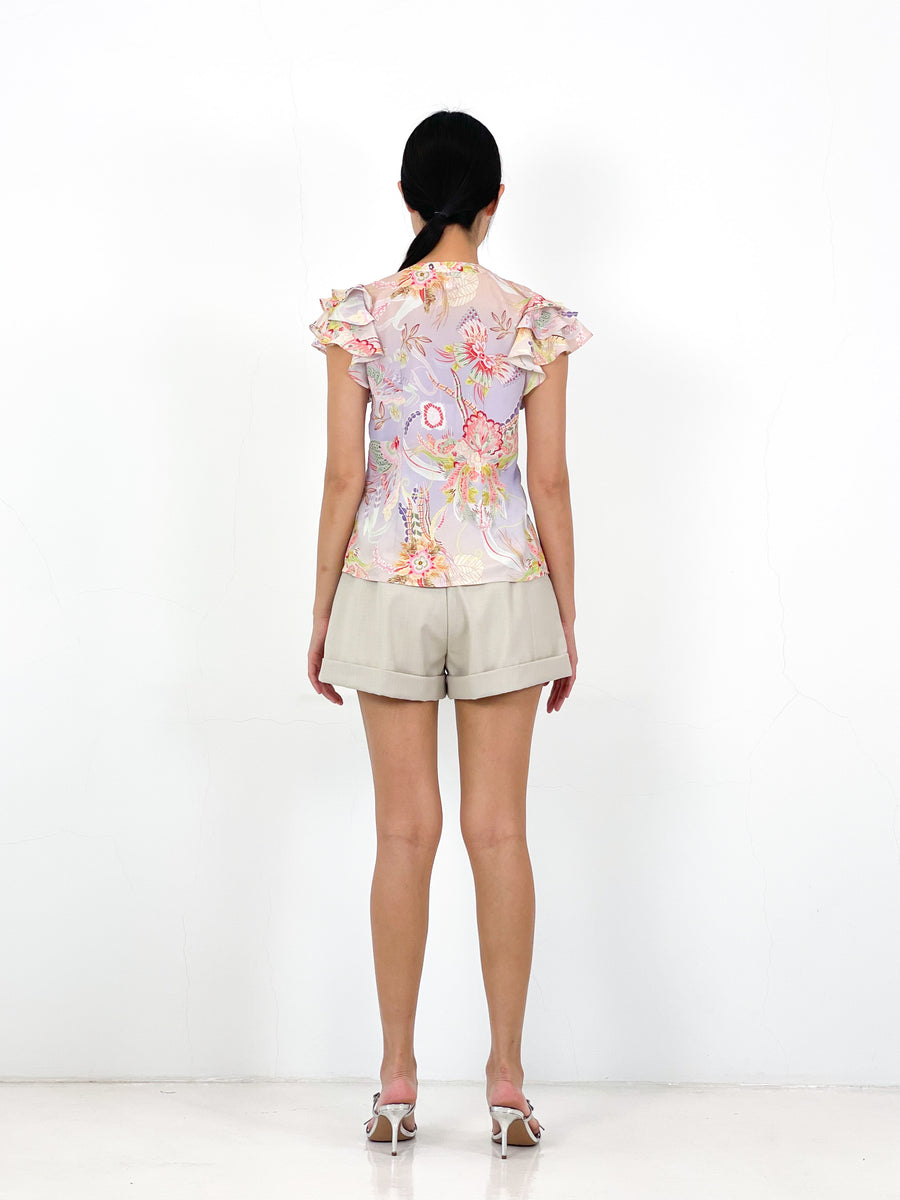 Frill Sleeve Button Down Top  | Lilac