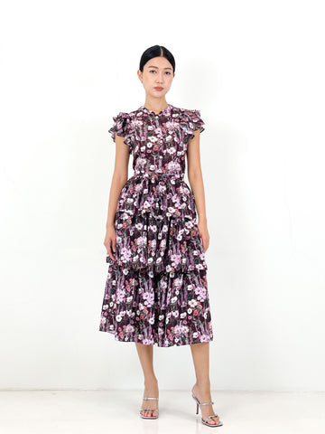 Tier Ruffled Midi | Purple Brown