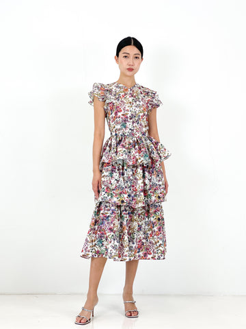 Tier Ruffled Midi | White Floral