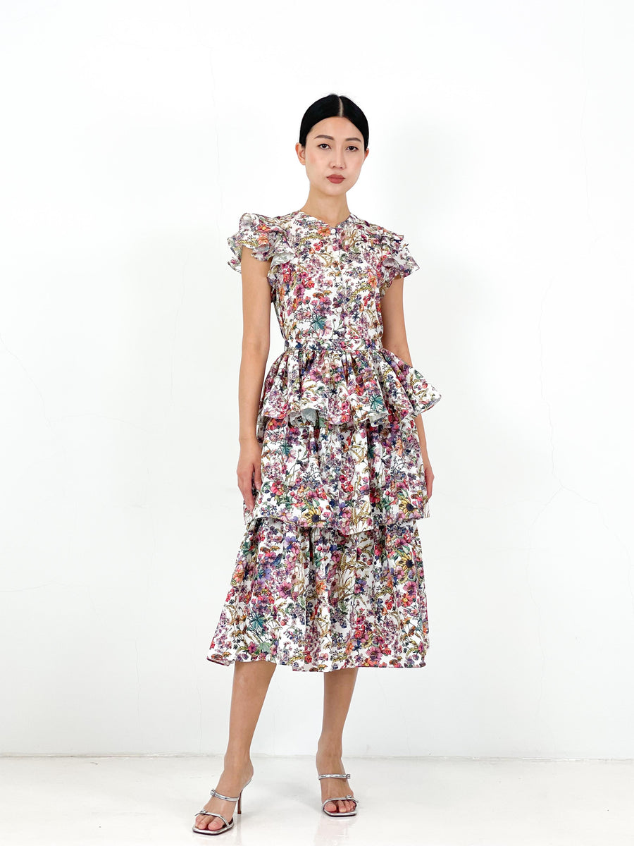 Frill Sleeve Button Down Top  | White Floral