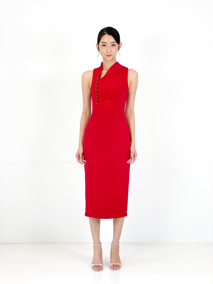 Asymmetrical Jade Midi Dress | Red
