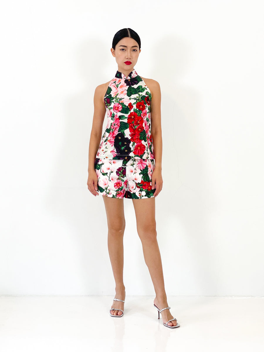Qipao Racer Top  | Red Floral