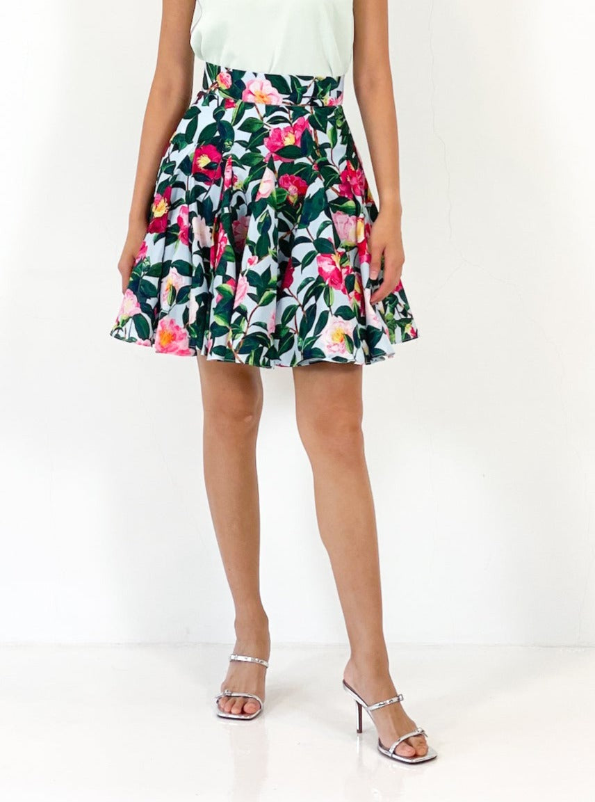 Ruffled Flared Mini | Blue Floral