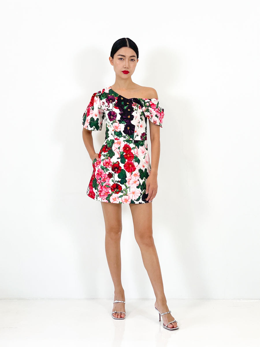 Off Shoulder Asymmetrical Mini Dress  | Red Floral
