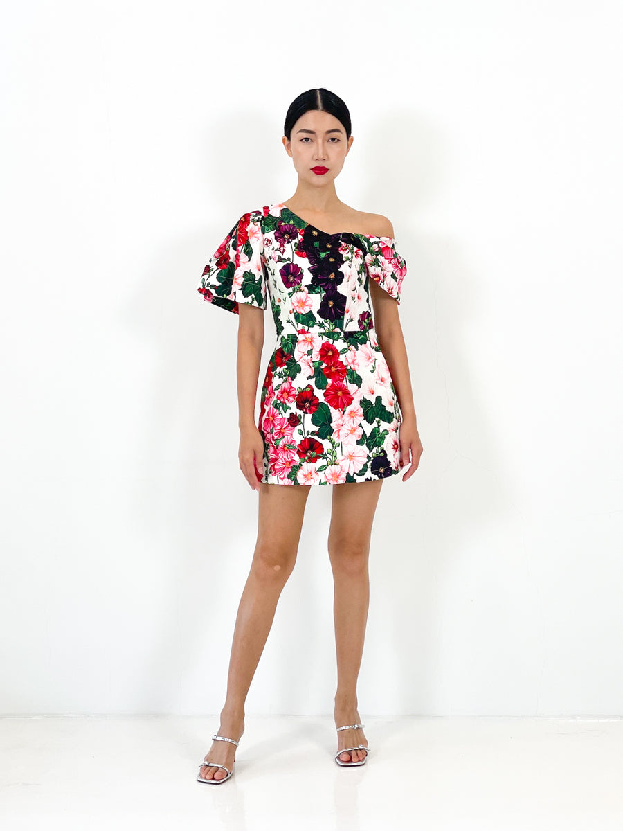 Off Shoulder Asymmetrical Mini Dress  | Red Floral