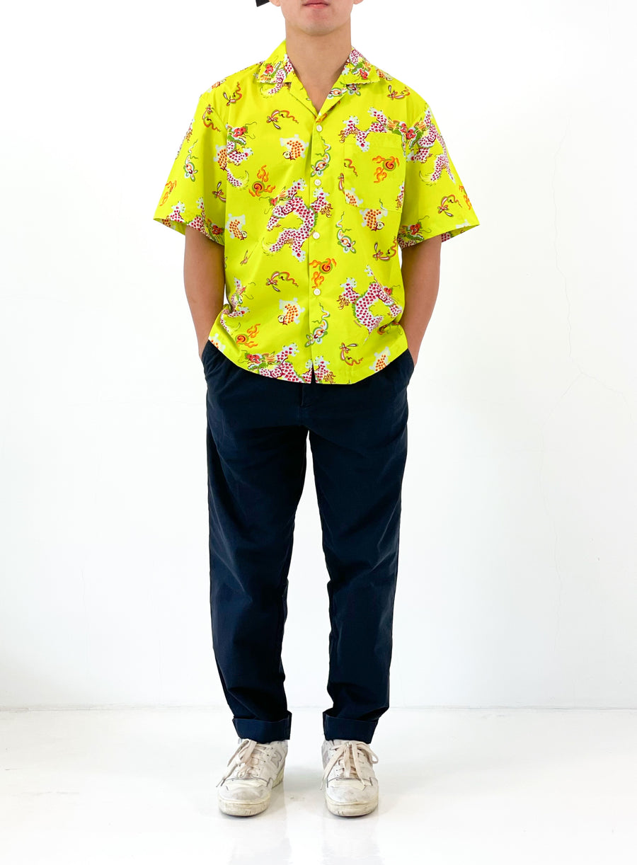 Mens Year of the Dragon Button Down Shirt  | Chartreuse