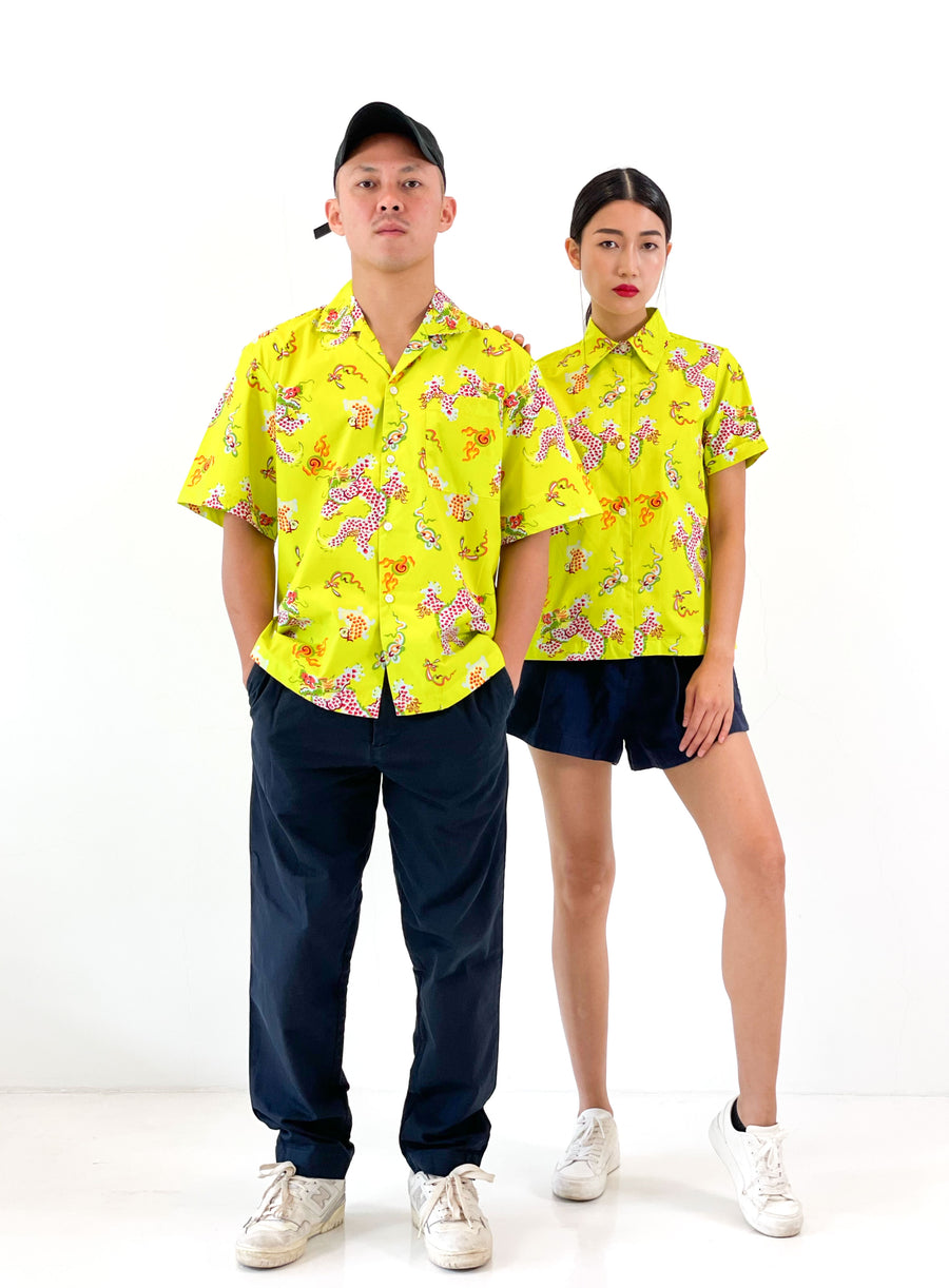 Mens Year of the Dragon Button Down Shirt  | Chartreuse