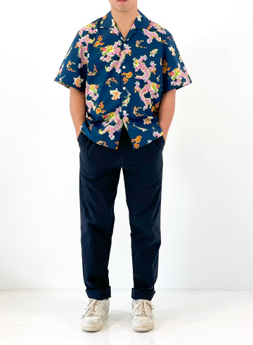 Mens Year of the Dragon Button Down Shirt  | Navy