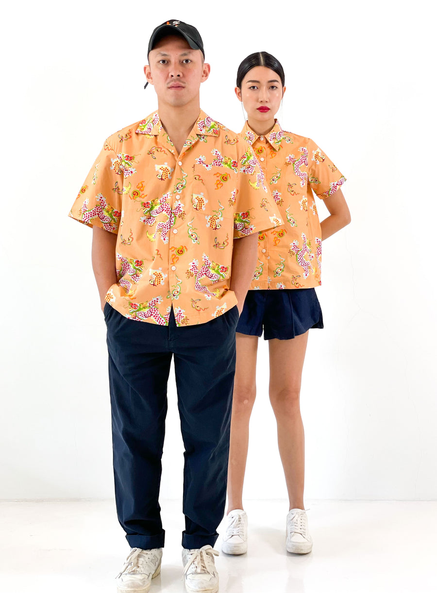 Mens Year of the Dragon Button Down Shirt  | Apricot