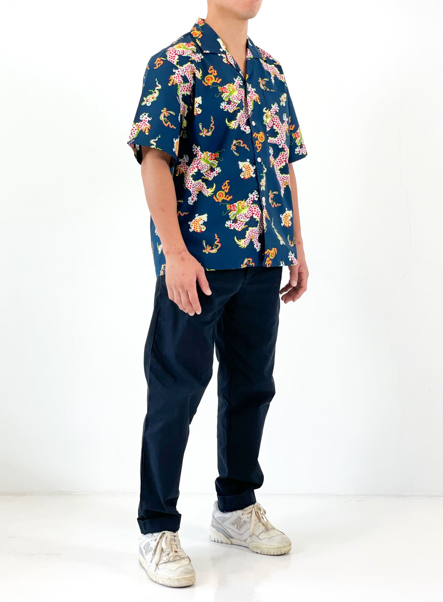 Mens Year of the Dragon Button Down Shirt  | Navy