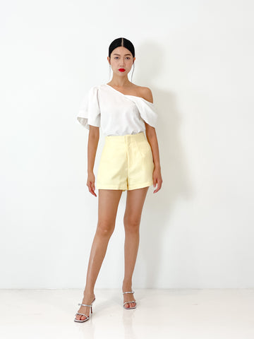 Brocade High Waisted Flare Shorts | Yellow Shimmer