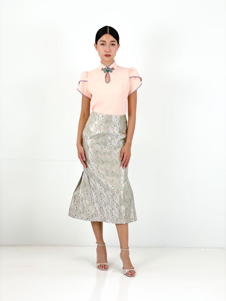 Brocade Mermaid Pencil Skirt | Mint Blossom