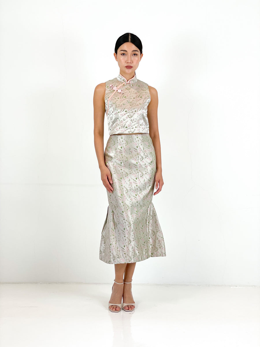 Brocade Mermaid Pencil Skirt | Mint Blossom