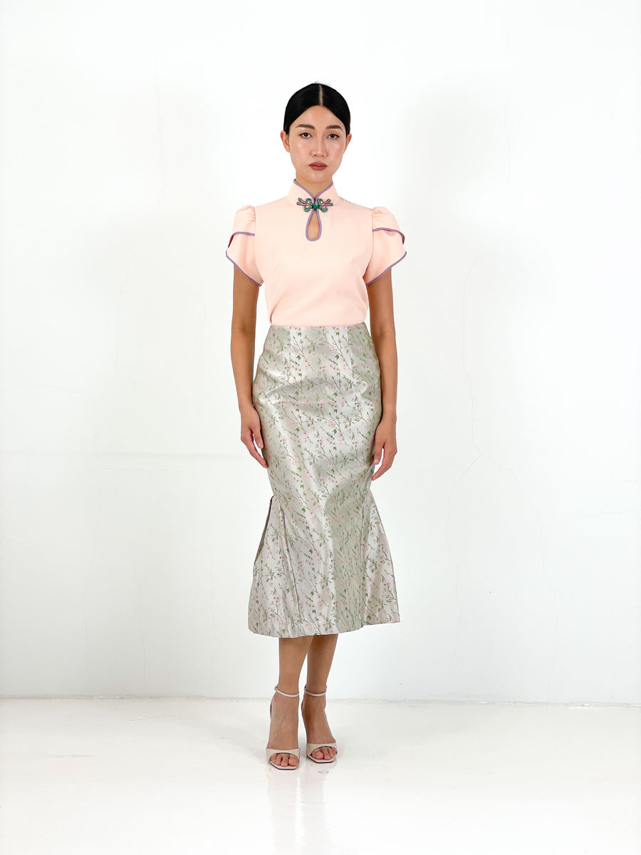 Brocade Mermaid Pencil Skirt | Mint Blossom