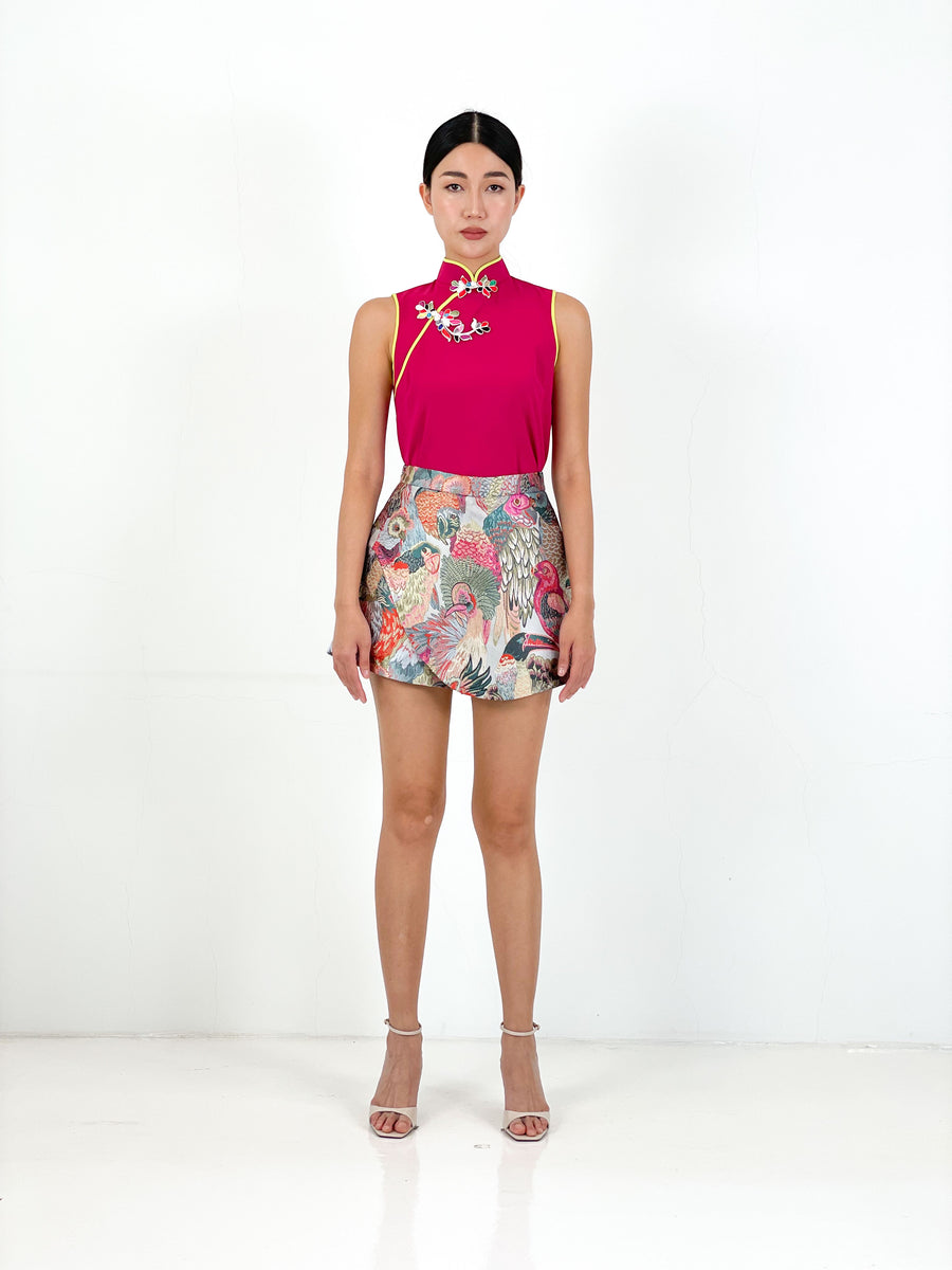 Brocade Asymmetrical Skorts | Pink Parrot