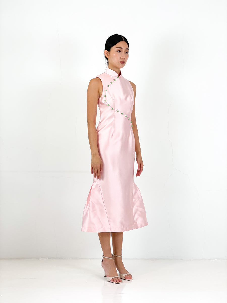 Brocade Mermaid Midi Qipao | Pink